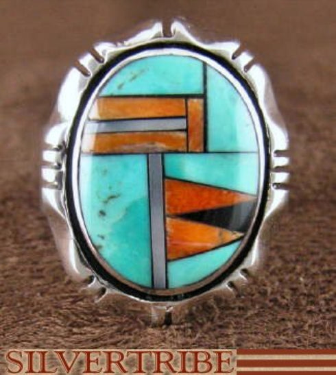 Turquoise Multicolor Genuine Sterling Silver Ring Size 7-3/4 DS38975